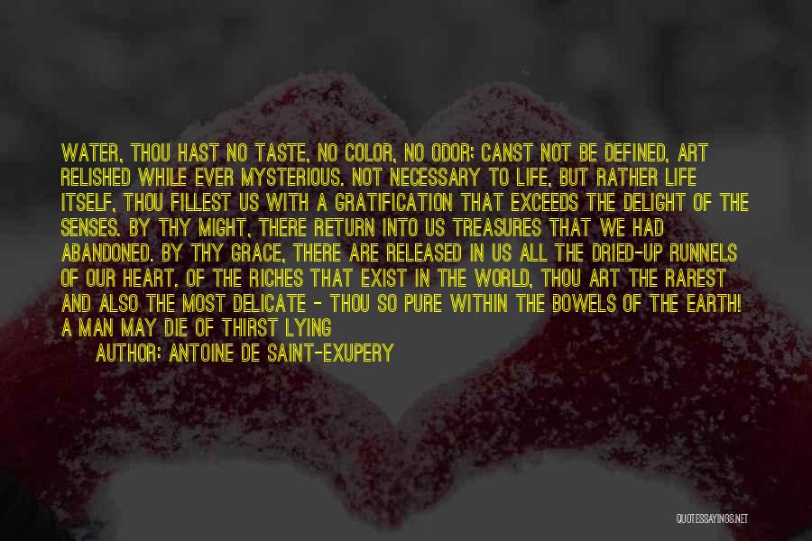 Antoine De Saint-Exupery Quotes: Water, Thou Hast No Taste, No Color, No Odor; Canst Not Be Defined, Art Relished While Ever Mysterious. Not Necessary