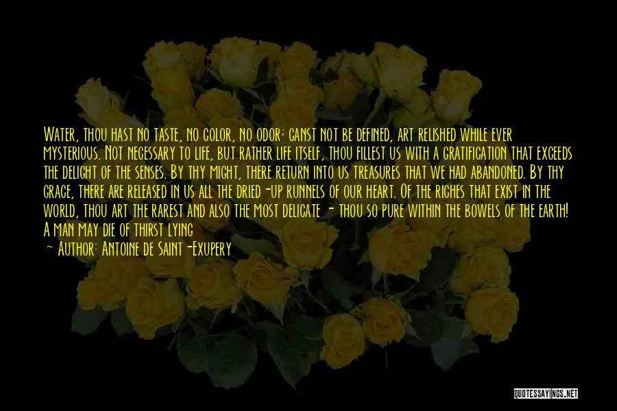 Antoine De Saint-Exupery Quotes: Water, Thou Hast No Taste, No Color, No Odor; Canst Not Be Defined, Art Relished While Ever Mysterious. Not Necessary