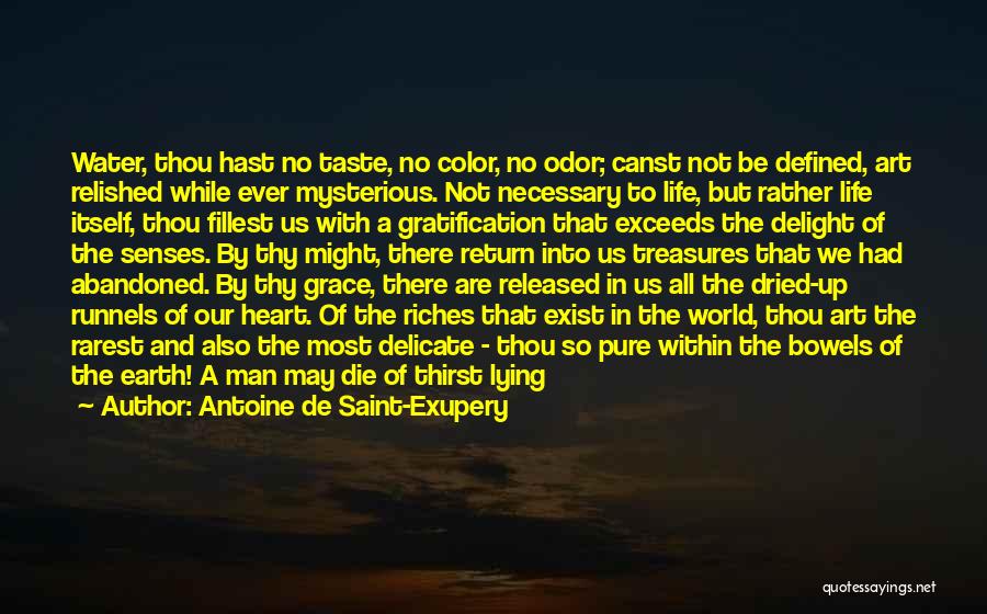 Antoine De Saint-Exupery Quotes: Water, Thou Hast No Taste, No Color, No Odor; Canst Not Be Defined, Art Relished While Ever Mysterious. Not Necessary