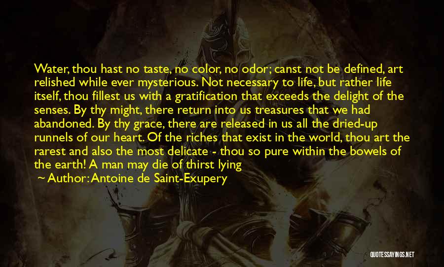 Antoine De Saint-Exupery Quotes: Water, Thou Hast No Taste, No Color, No Odor; Canst Not Be Defined, Art Relished While Ever Mysterious. Not Necessary