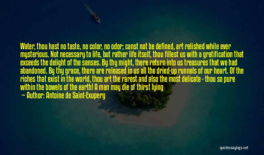 Antoine De Saint-Exupery Quotes: Water, Thou Hast No Taste, No Color, No Odor; Canst Not Be Defined, Art Relished While Ever Mysterious. Not Necessary