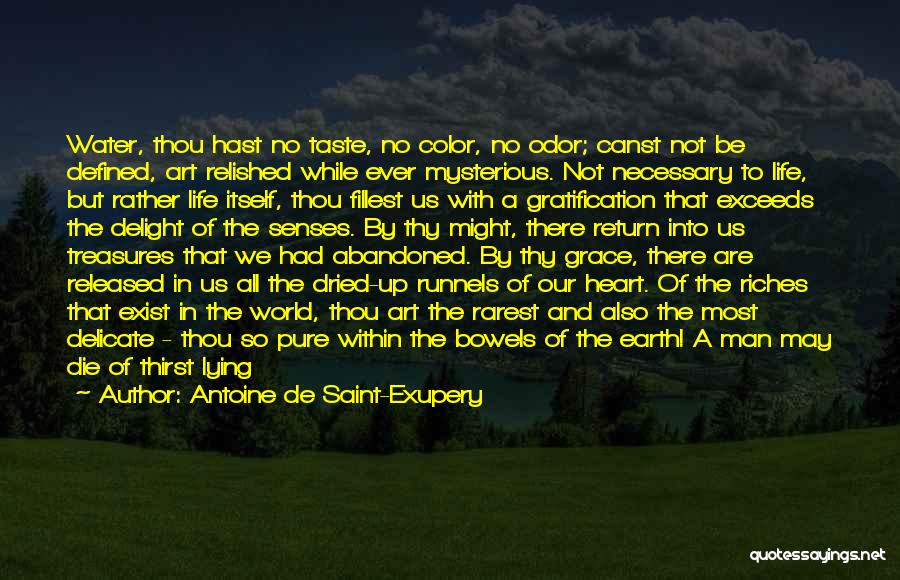 Antoine De Saint-Exupery Quotes: Water, Thou Hast No Taste, No Color, No Odor; Canst Not Be Defined, Art Relished While Ever Mysterious. Not Necessary