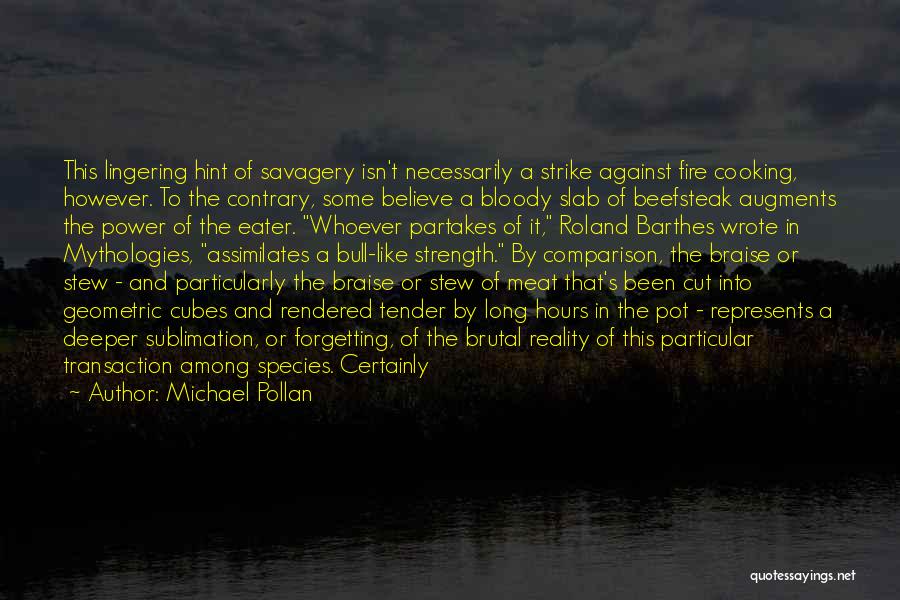 Michael Pollan Quotes: This Lingering Hint Of Savagery Isn't Necessarily A Strike Against Fire Cooking, However. To The Contrary, Some Believe A Bloody