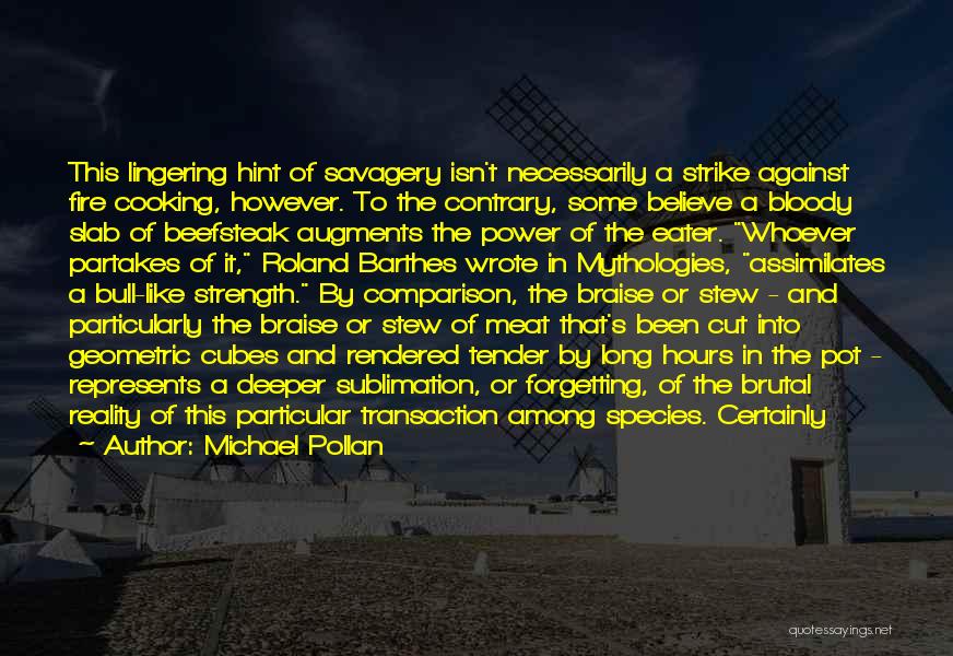 Michael Pollan Quotes: This Lingering Hint Of Savagery Isn't Necessarily A Strike Against Fire Cooking, However. To The Contrary, Some Believe A Bloody