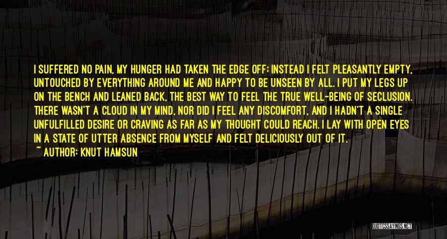 Knut Hamsun Quotes: I Suffered No Pain, My Hunger Had Taken The Edge Off; Instead I Felt Pleasantly Empty, Untouched By Everything Around