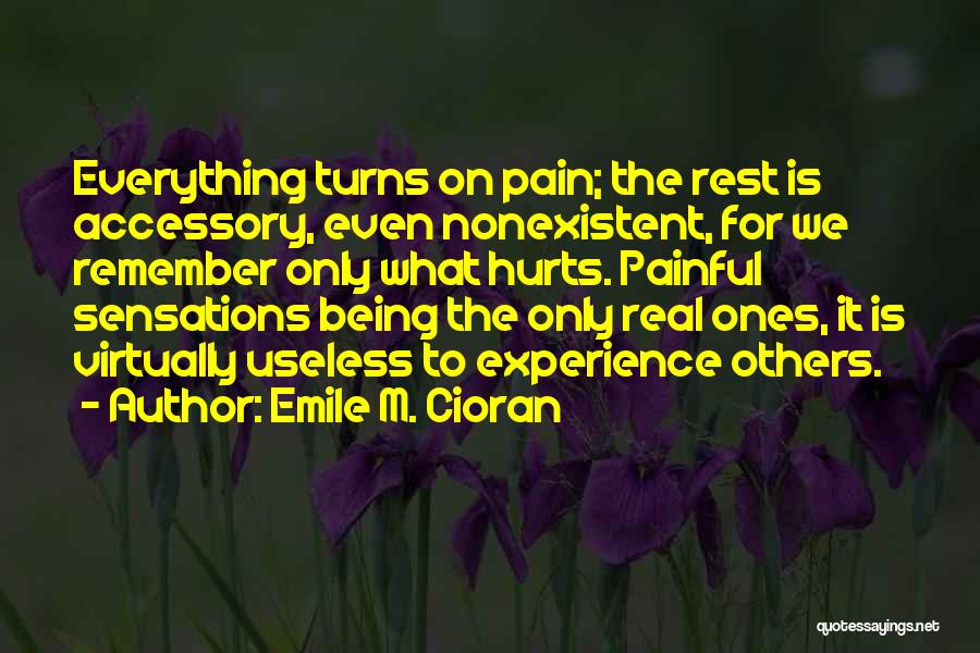 Emile M. Cioran Quotes: Everything Turns On Pain; The Rest Is Accessory, Even Nonexistent, For We Remember Only What Hurts. Painful Sensations Being The