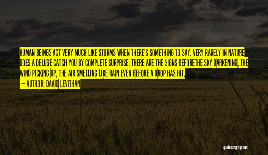 David Levithan Quotes: Human Beings Act Very Much Like Storms When There's Something To Say. Very Rarely In Nature Does A Deluge Catch