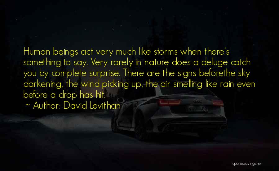 David Levithan Quotes: Human Beings Act Very Much Like Storms When There's Something To Say. Very Rarely In Nature Does A Deluge Catch