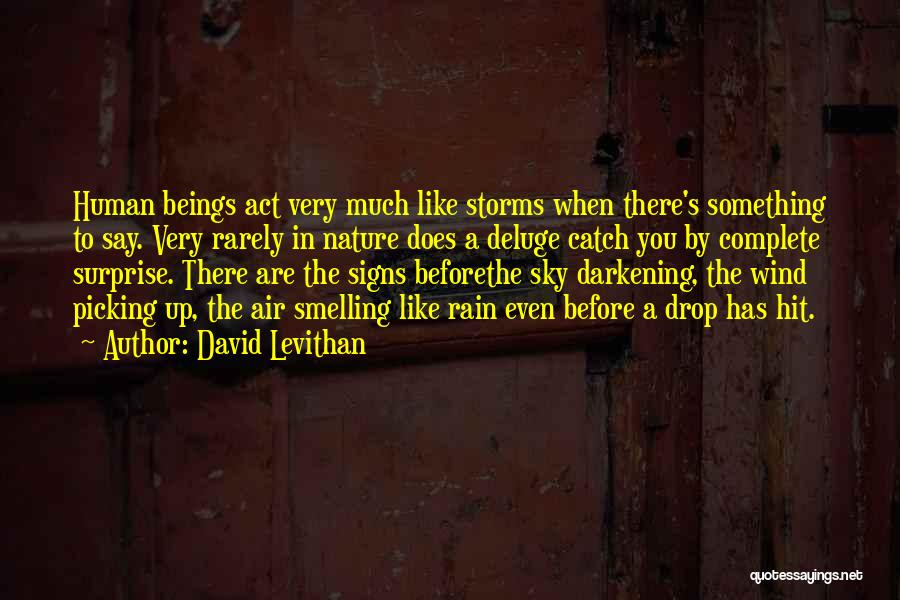 David Levithan Quotes: Human Beings Act Very Much Like Storms When There's Something To Say. Very Rarely In Nature Does A Deluge Catch