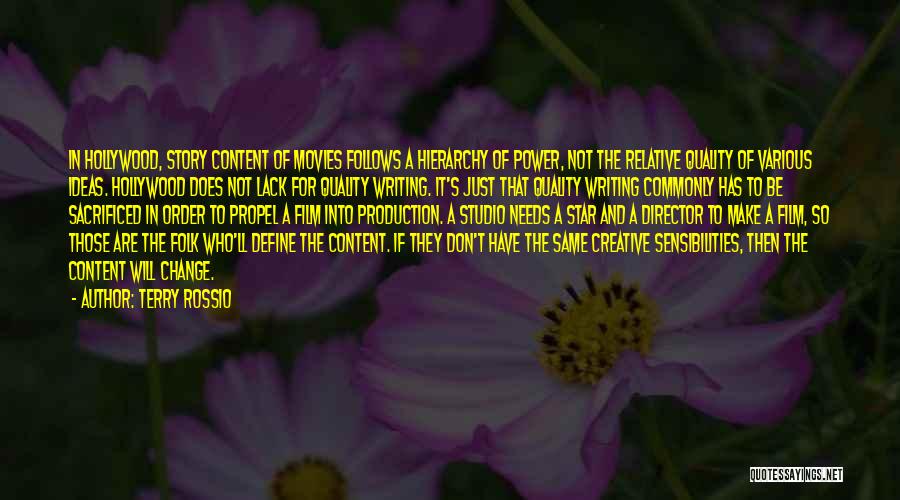 Terry Rossio Quotes: In Hollywood, Story Content Of Movies Follows A Hierarchy Of Power, Not The Relative Quality Of Various Ideas. Hollywood Does