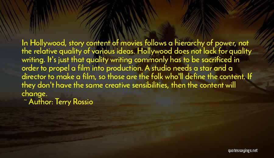 Terry Rossio Quotes: In Hollywood, Story Content Of Movies Follows A Hierarchy Of Power, Not The Relative Quality Of Various Ideas. Hollywood Does