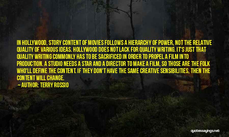 Terry Rossio Quotes: In Hollywood, Story Content Of Movies Follows A Hierarchy Of Power, Not The Relative Quality Of Various Ideas. Hollywood Does