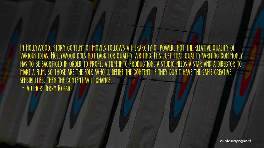 Terry Rossio Quotes: In Hollywood, Story Content Of Movies Follows A Hierarchy Of Power, Not The Relative Quality Of Various Ideas. Hollywood Does