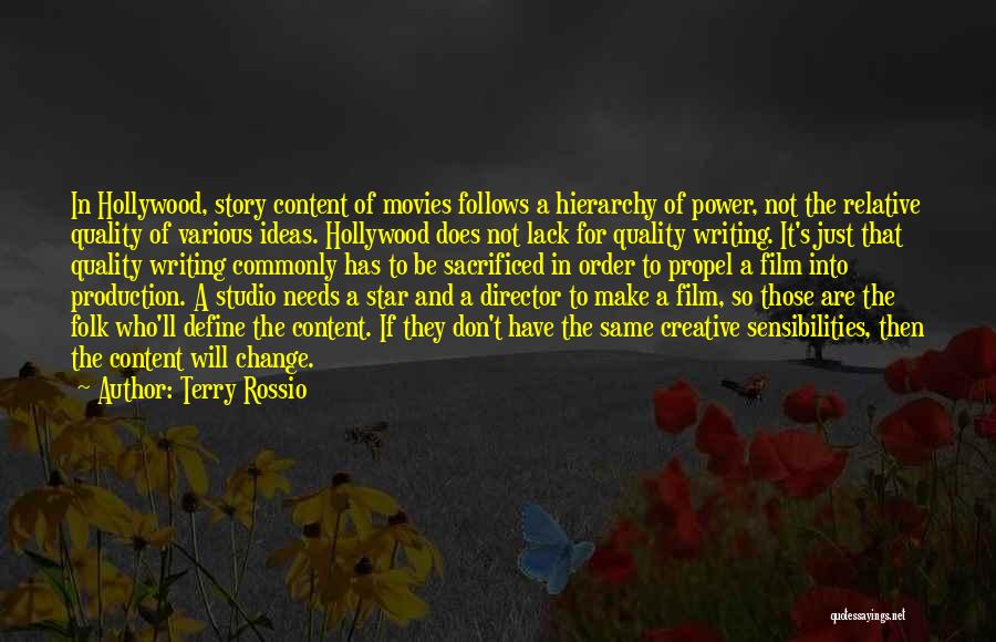 Terry Rossio Quotes: In Hollywood, Story Content Of Movies Follows A Hierarchy Of Power, Not The Relative Quality Of Various Ideas. Hollywood Does