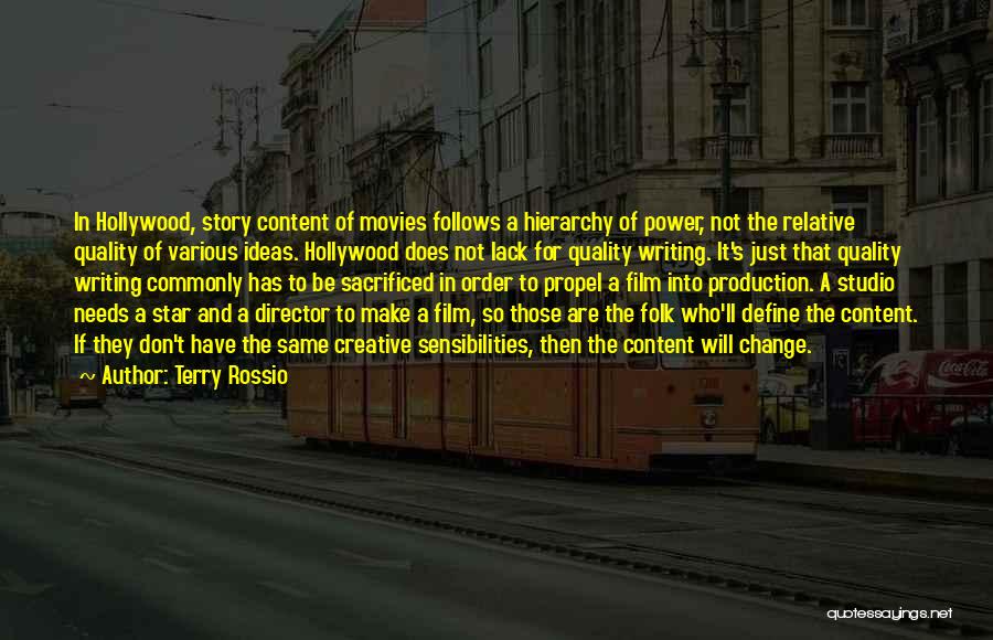 Terry Rossio Quotes: In Hollywood, Story Content Of Movies Follows A Hierarchy Of Power, Not The Relative Quality Of Various Ideas. Hollywood Does