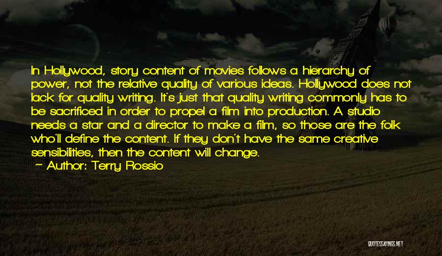 Terry Rossio Quotes: In Hollywood, Story Content Of Movies Follows A Hierarchy Of Power, Not The Relative Quality Of Various Ideas. Hollywood Does