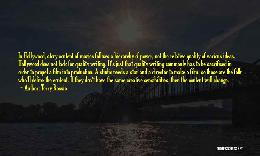 Terry Rossio Quotes: In Hollywood, Story Content Of Movies Follows A Hierarchy Of Power, Not The Relative Quality Of Various Ideas. Hollywood Does