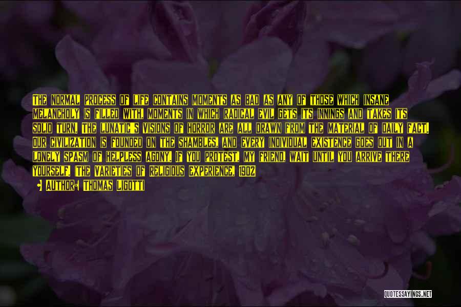 Thomas Ligotti Quotes: The Normal Process Of Life Contains Moments As Bad As Any Of Those Which Insane Melancholy Is Filled With, Moments