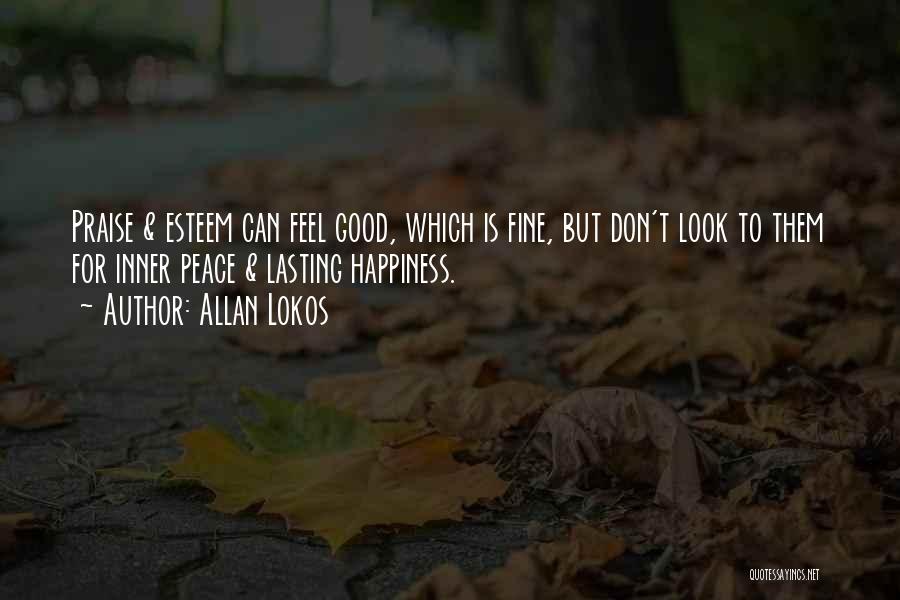 Allan Lokos Quotes: Praise & Esteem Can Feel Good, Which Is Fine, But Don't Look To Them For Inner Peace & Lasting Happiness.