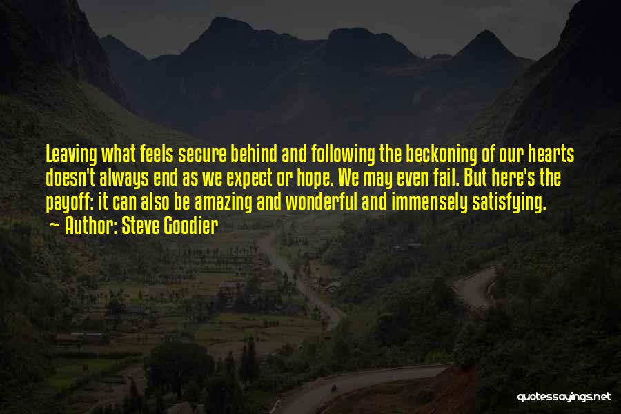 Steve Goodier Quotes: Leaving What Feels Secure Behind And Following The Beckoning Of Our Hearts Doesn't Always End As We Expect Or Hope.