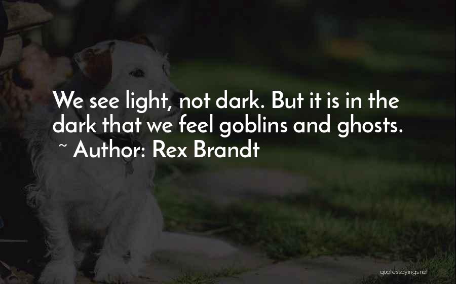 Rex Brandt Quotes: We See Light, Not Dark. But It Is In The Dark That We Feel Goblins And Ghosts.