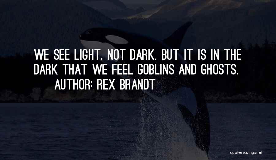 Rex Brandt Quotes: We See Light, Not Dark. But It Is In The Dark That We Feel Goblins And Ghosts.