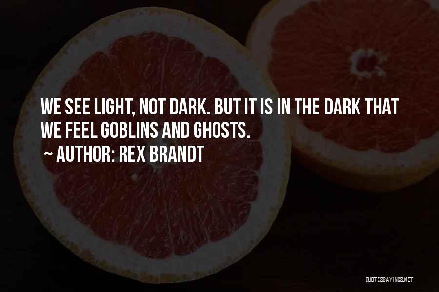 Rex Brandt Quotes: We See Light, Not Dark. But It Is In The Dark That We Feel Goblins And Ghosts.