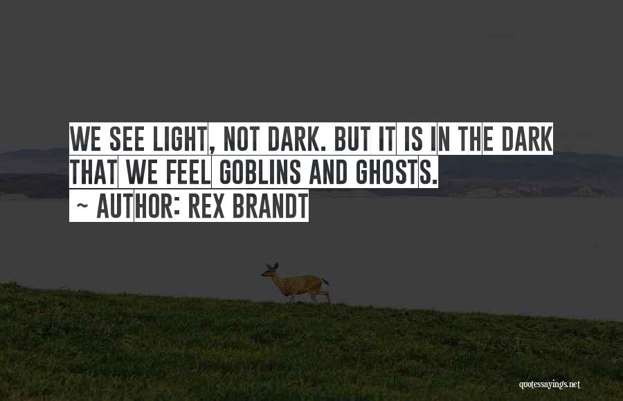 Rex Brandt Quotes: We See Light, Not Dark. But It Is In The Dark That We Feel Goblins And Ghosts.