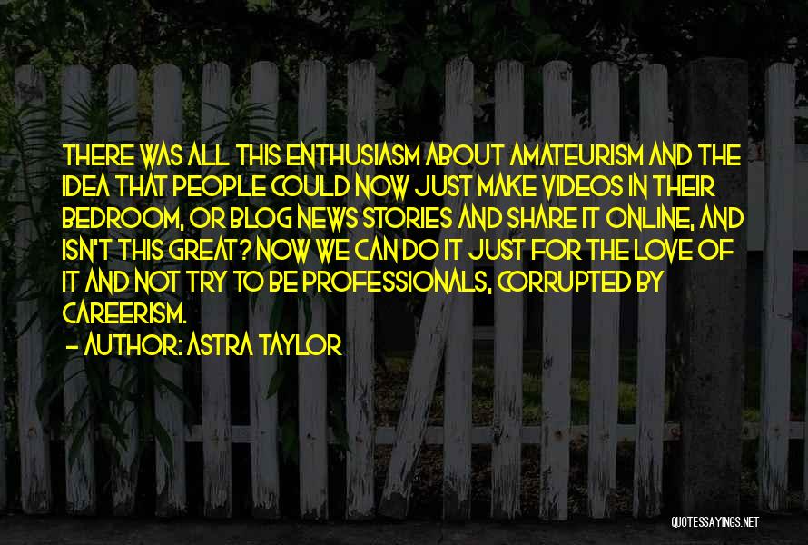 Astra Taylor Quotes: There Was All This Enthusiasm About Amateurism And The Idea That People Could Now Just Make Videos In Their Bedroom,