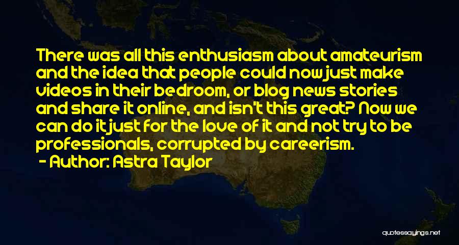 Astra Taylor Quotes: There Was All This Enthusiasm About Amateurism And The Idea That People Could Now Just Make Videos In Their Bedroom,