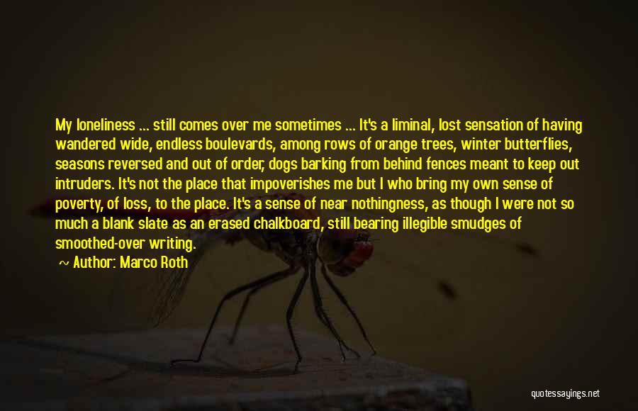 Marco Roth Quotes: My Loneliness ... Still Comes Over Me Sometimes ... It's A Liminal, Lost Sensation Of Having Wandered Wide, Endless Boulevards,