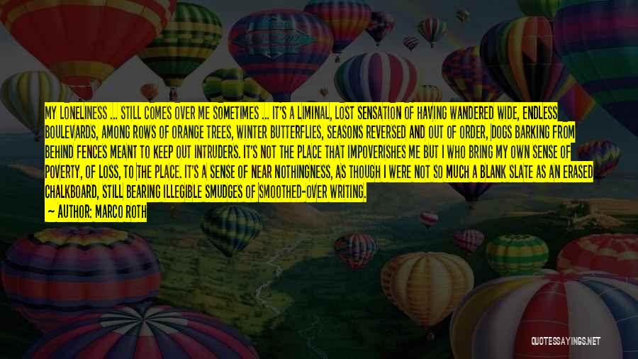 Marco Roth Quotes: My Loneliness ... Still Comes Over Me Sometimes ... It's A Liminal, Lost Sensation Of Having Wandered Wide, Endless Boulevards,