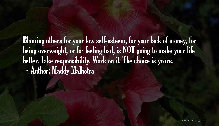 Maddy Malhotra Quotes: Blaming Others For Your Low Self-esteem, For Your Lack Of Money, For Being Overweight, Or For Feeling Bad, Is Not