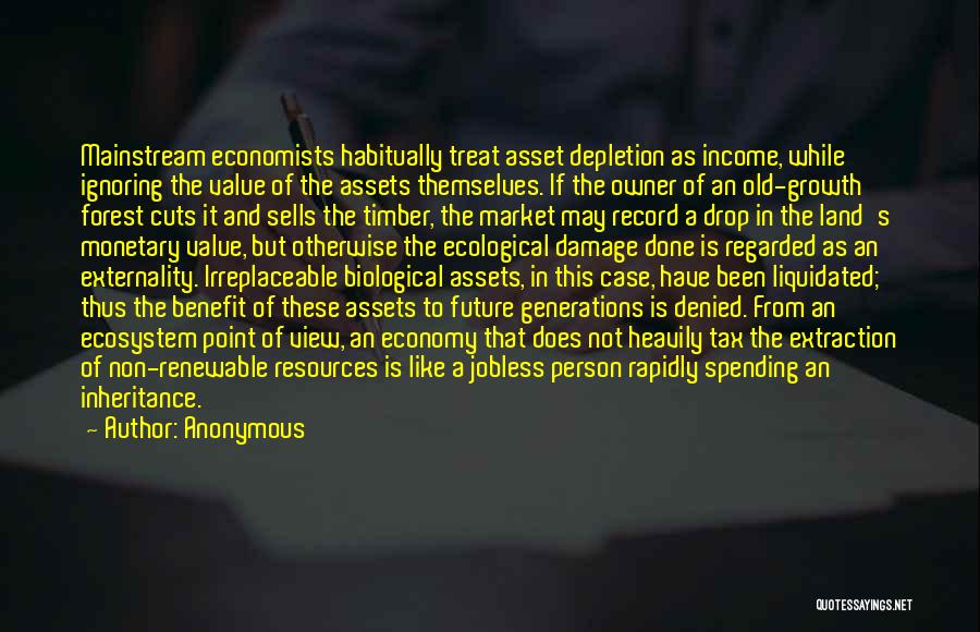Anonymous Quotes: Mainstream Economists Habitually Treat Asset Depletion As Income, While Ignoring The Value Of The Assets Themselves. If The Owner Of
