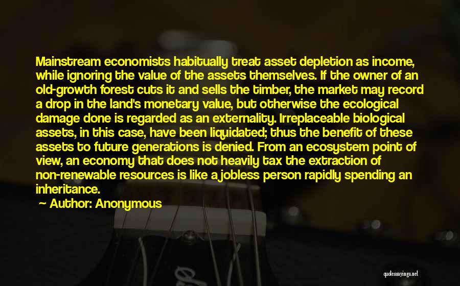 Anonymous Quotes: Mainstream Economists Habitually Treat Asset Depletion As Income, While Ignoring The Value Of The Assets Themselves. If The Owner Of