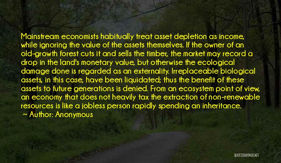Anonymous Quotes: Mainstream Economists Habitually Treat Asset Depletion As Income, While Ignoring The Value Of The Assets Themselves. If The Owner Of