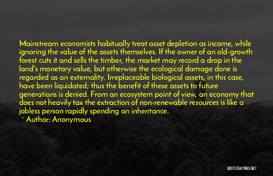 Anonymous Quotes: Mainstream Economists Habitually Treat Asset Depletion As Income, While Ignoring The Value Of The Assets Themselves. If The Owner Of