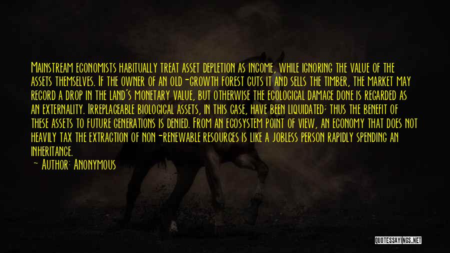 Anonymous Quotes: Mainstream Economists Habitually Treat Asset Depletion As Income, While Ignoring The Value Of The Assets Themselves. If The Owner Of