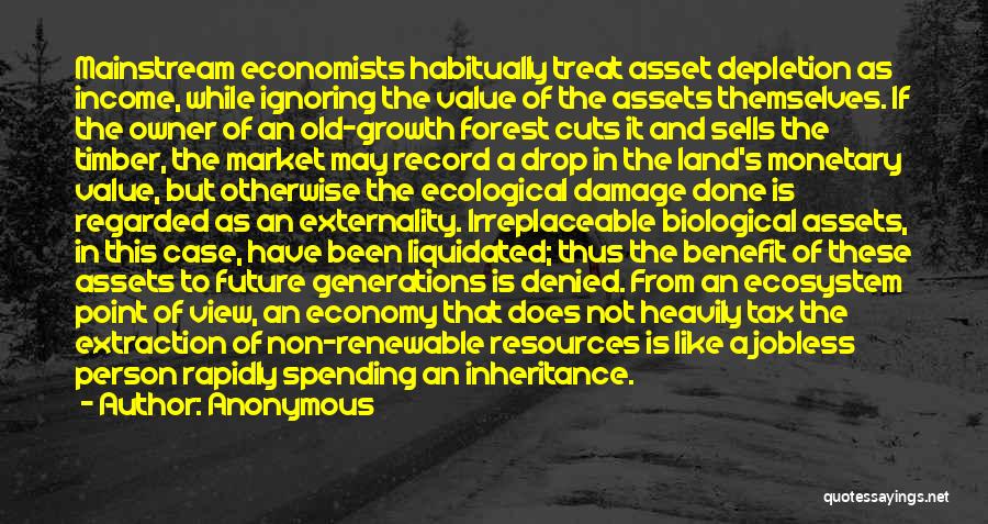 Anonymous Quotes: Mainstream Economists Habitually Treat Asset Depletion As Income, While Ignoring The Value Of The Assets Themselves. If The Owner Of