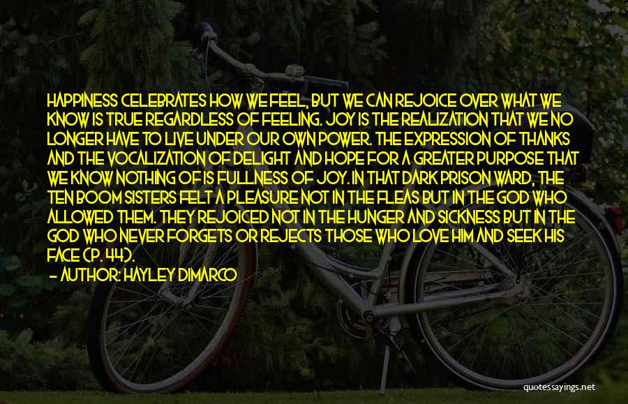 Hayley DiMarco Quotes: Happiness Celebrates How We Feel, But We Can Rejoice Over What We Know Is True Regardless Of Feeling. Joy Is