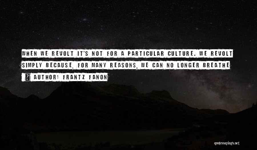 Frantz Fanon Quotes: When We Revolt It's Not For A Particular Culture. We Revolt Simply Because, For Many Reasons, We Can No Longer