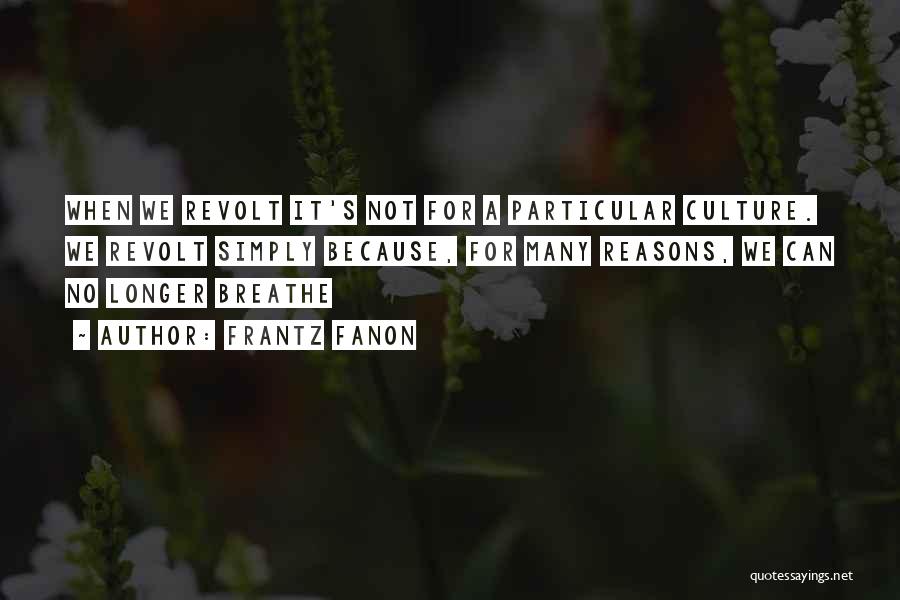 Frantz Fanon Quotes: When We Revolt It's Not For A Particular Culture. We Revolt Simply Because, For Many Reasons, We Can No Longer