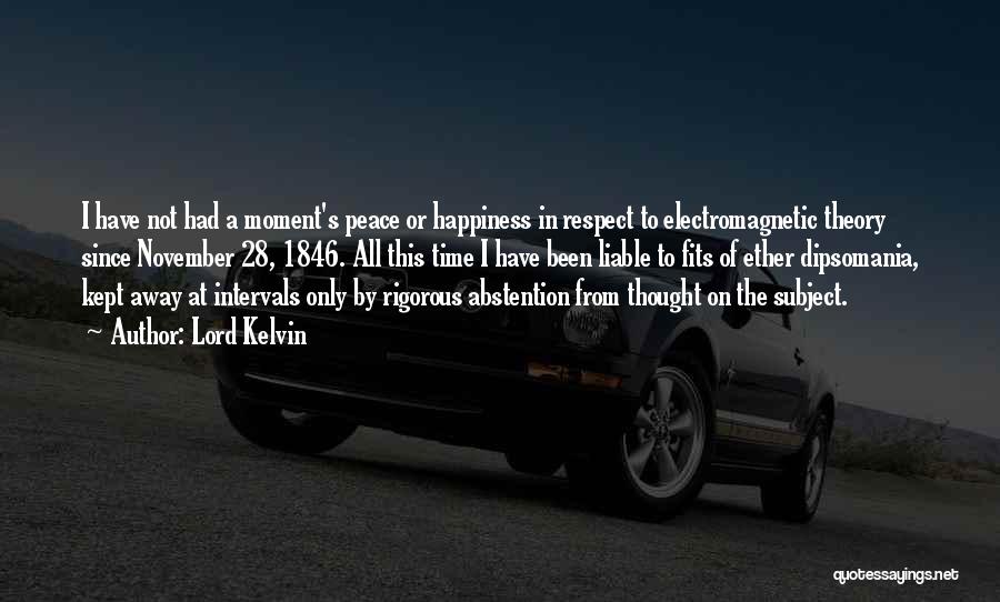 Lord Kelvin Quotes: I Have Not Had A Moment's Peace Or Happiness In Respect To Electromagnetic Theory Since November 28, 1846. All This