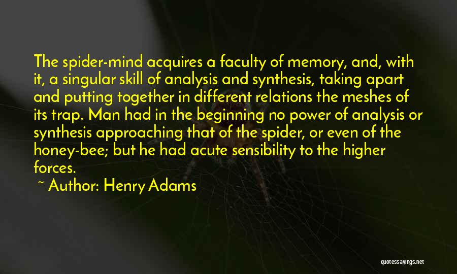 Henry Adams Quotes: The Spider-mind Acquires A Faculty Of Memory, And, With It, A Singular Skill Of Analysis And Synthesis, Taking Apart And