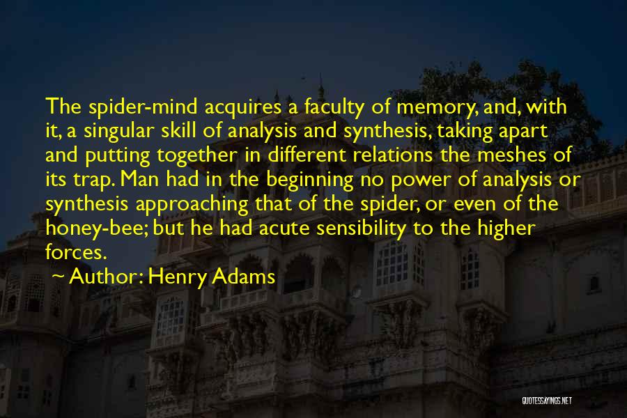 Henry Adams Quotes: The Spider-mind Acquires A Faculty Of Memory, And, With It, A Singular Skill Of Analysis And Synthesis, Taking Apart And