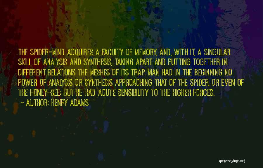 Henry Adams Quotes: The Spider-mind Acquires A Faculty Of Memory, And, With It, A Singular Skill Of Analysis And Synthesis, Taking Apart And