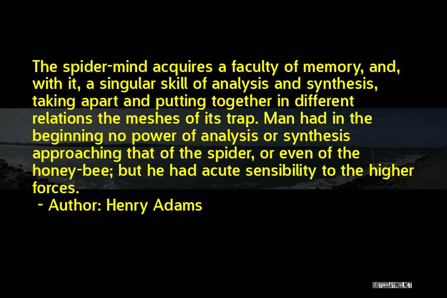 Henry Adams Quotes: The Spider-mind Acquires A Faculty Of Memory, And, With It, A Singular Skill Of Analysis And Synthesis, Taking Apart And