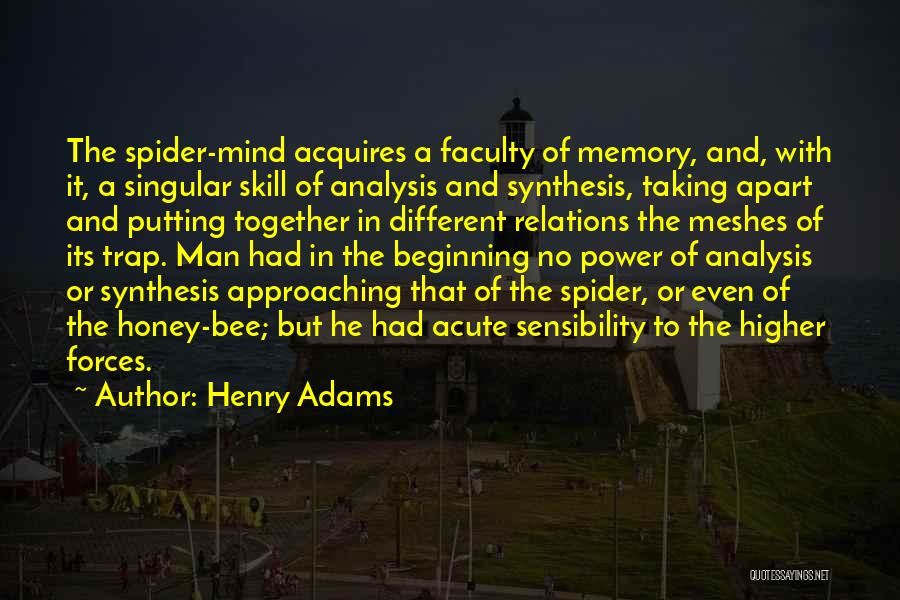 Henry Adams Quotes: The Spider-mind Acquires A Faculty Of Memory, And, With It, A Singular Skill Of Analysis And Synthesis, Taking Apart And