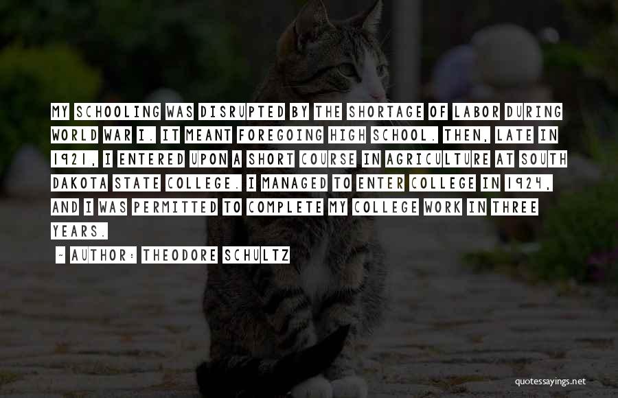 Theodore Schultz Quotes: My Schooling Was Disrupted By The Shortage Of Labor During World War I. It Meant Foregoing High School. Then, Late