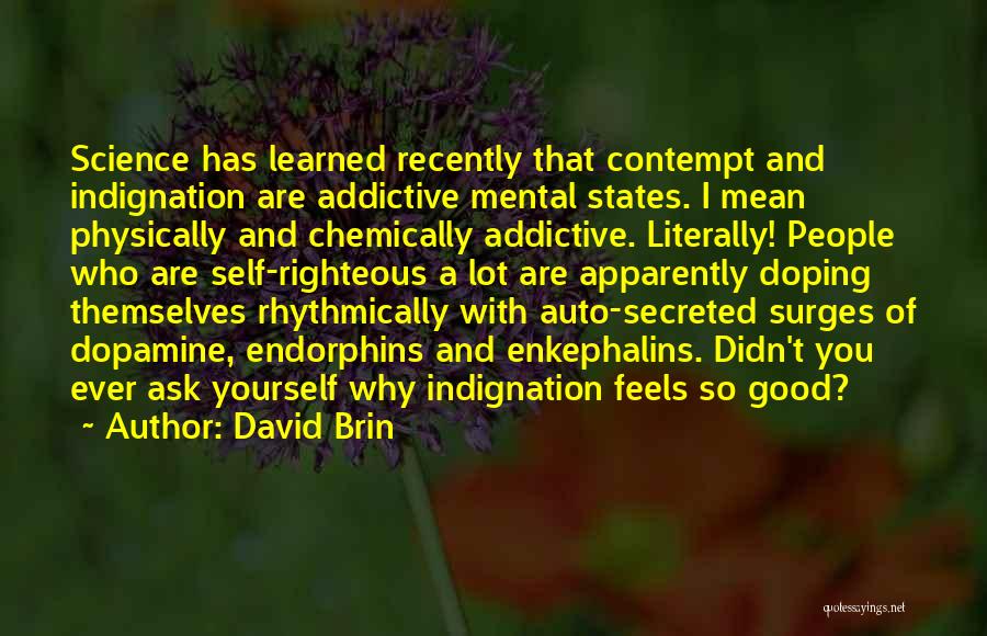 David Brin Quotes: Science Has Learned Recently That Contempt And Indignation Are Addictive Mental States. I Mean Physically And Chemically Addictive. Literally! People